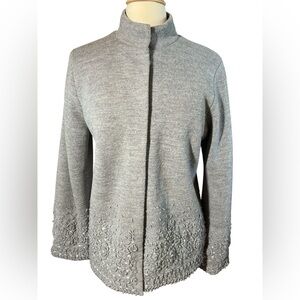 Liz Claiborne Wool Gray Embroidered Lightweight Cardigan/Coat Size Large